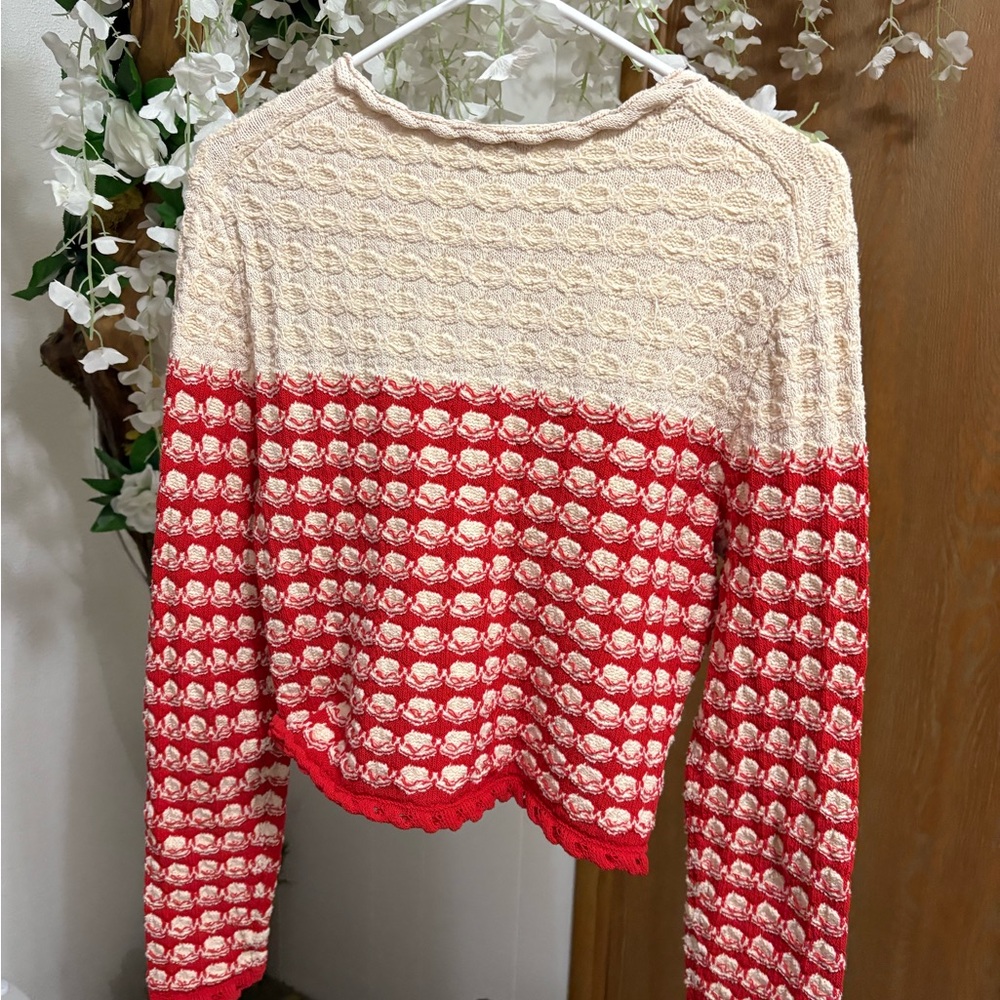 J. Crew Red and White Crochet Cardigan - Picture 8 of 9